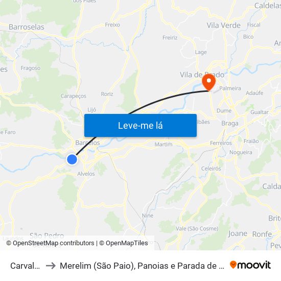 Carvalhal to Merelim (São Paio), Panoias e Parada de Tibães map