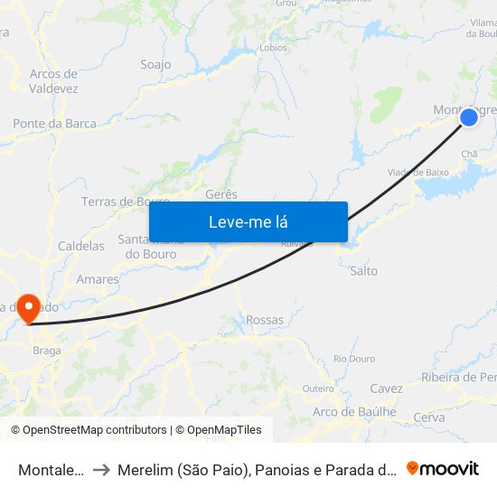 Montalegre to Merelim (São Paio), Panoias e Parada de Tibães map