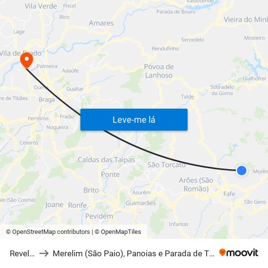 Revelhe to Merelim (São Paio), Panoias e Parada de Tibães map