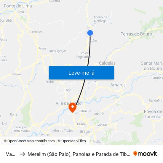 Vade to Merelim (São Paio), Panoias e Parada de Tibães map