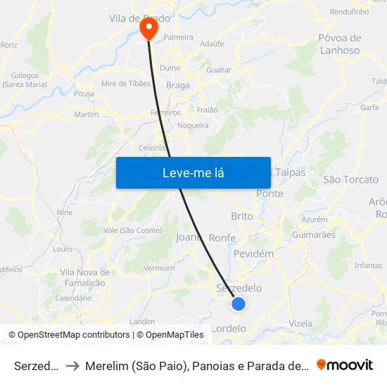 Serzedelo to Merelim (São Paio), Panoias e Parada de Tibães map