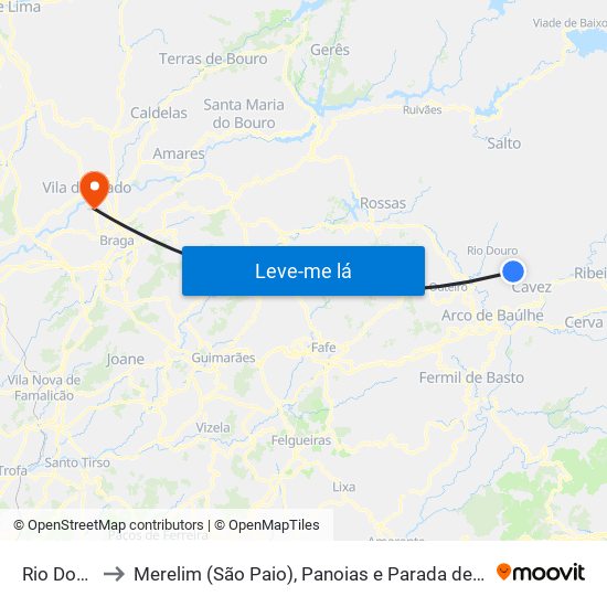 Rio Douro to Merelim (São Paio), Panoias e Parada de Tibães map