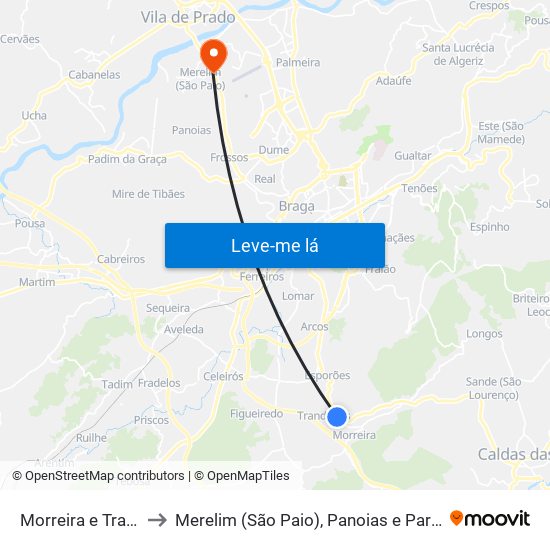 Morreira e Trandeiras to Merelim (São Paio), Panoias e Parada de Tibães map