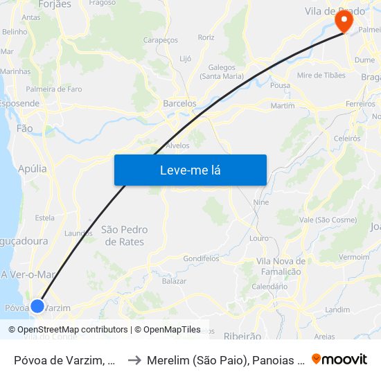 Póvoa de Varzim, Beiriz e Argivai to Merelim (São Paio), Panoias e Parada de Tibães map