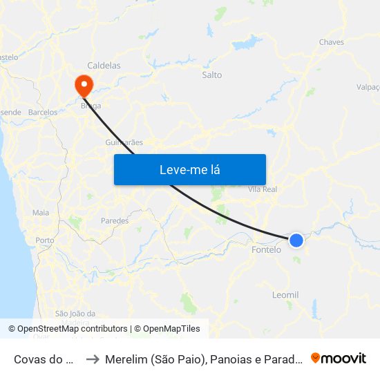 Covas do Douro to Merelim (São Paio), Panoias e Parada de Tibães map