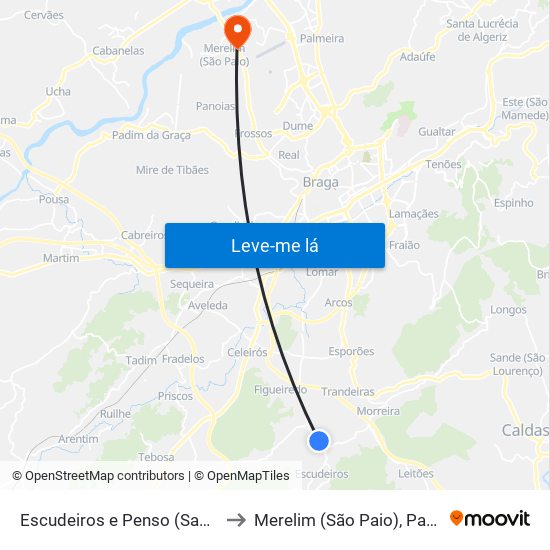 Escudeiros e Penso (Santo Estêvão e São Vicente) to Merelim (São Paio), Panoias e Parada de Tibães map
