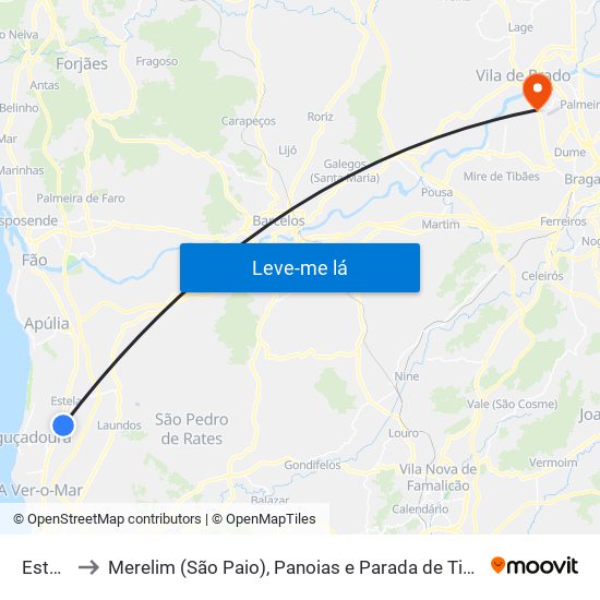 Estela to Merelim (São Paio), Panoias e Parada de Tibães map