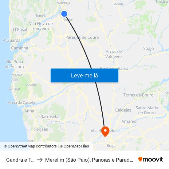 Gandra e Taião to Merelim (São Paio), Panoias e Parada de Tibães map