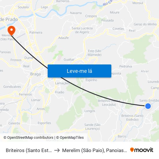 Briteiros (Santo Estêvão) e Donim to Merelim (São Paio), Panoias e Parada de Tibães map