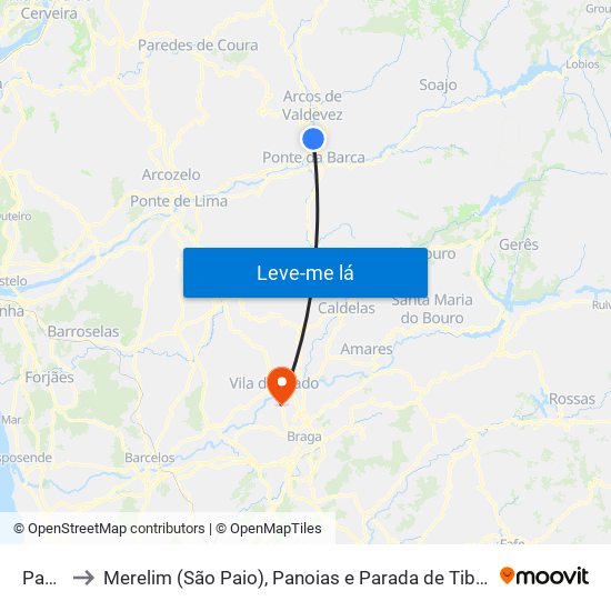 Paçô to Merelim (São Paio), Panoias e Parada de Tibães map