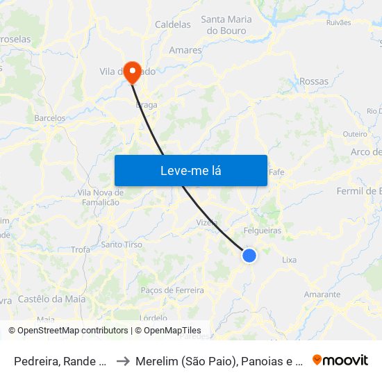 Pedreira, Rande e Sernande to Merelim (São Paio), Panoias e Parada de Tibães map