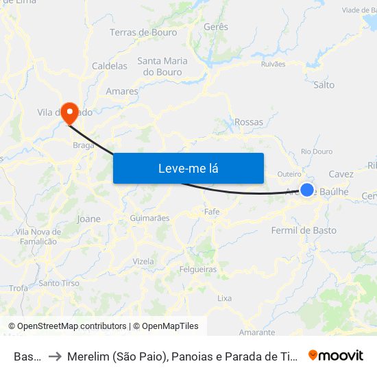 Basto to Merelim (São Paio), Panoias e Parada de Tibães map