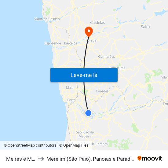 Melres e Medas to Merelim (São Paio), Panoias e Parada de Tibães map