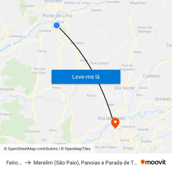 Feitosa to Merelim (São Paio), Panoias e Parada de Tibães map