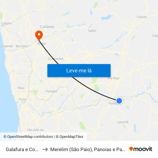 Galafura e Covelinhas to Merelim (São Paio), Panoias e Parada de Tibães map