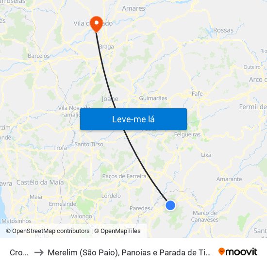 Croca to Merelim (São Paio), Panoias e Parada de Tibães map