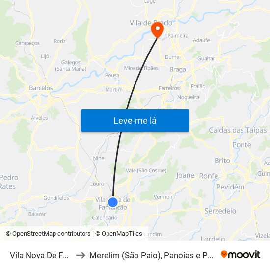 Vila Nova De Famalicão to Merelim (São Paio), Panoias e Parada de Tibães map