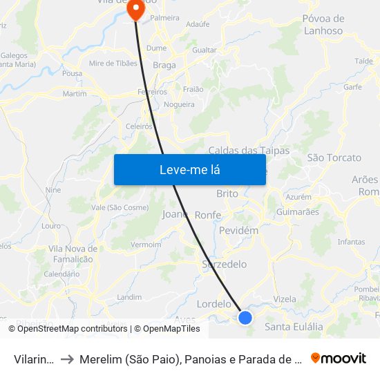 Vilarinho to Merelim (São Paio), Panoias e Parada de Tibães map