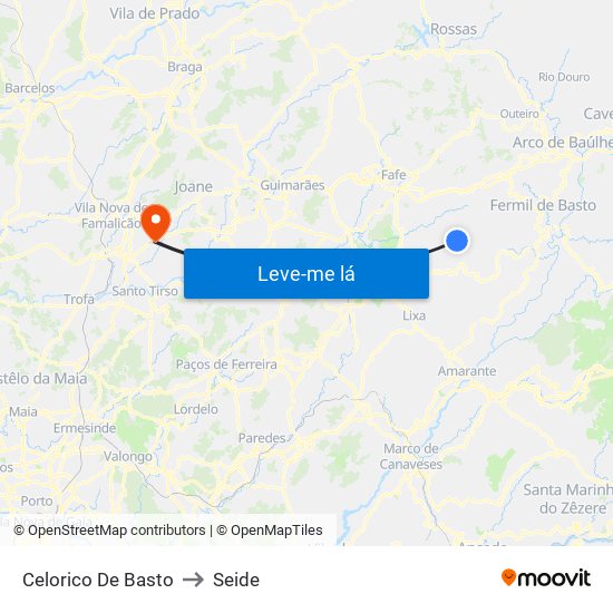 Celorico De Basto to Seide map