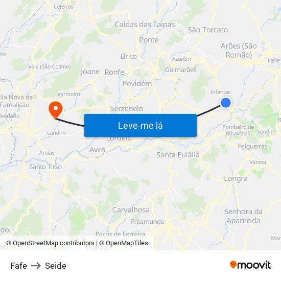 Fafe to Seide map