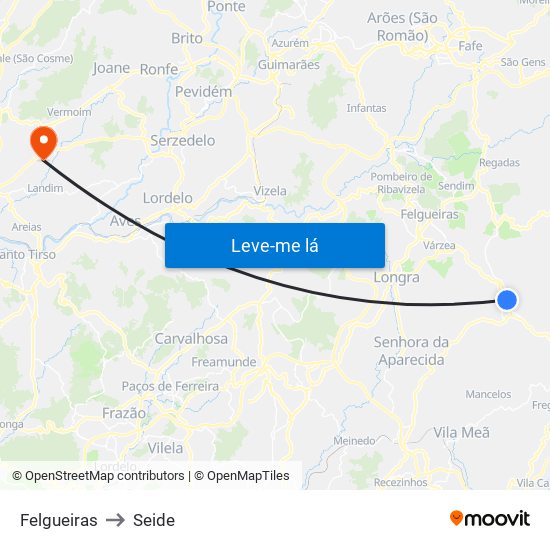 Felgueiras to Seide map