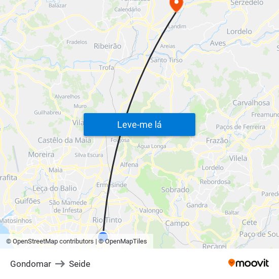 Gondomar to Seide map