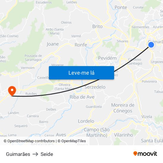 Guimarães to Seide map