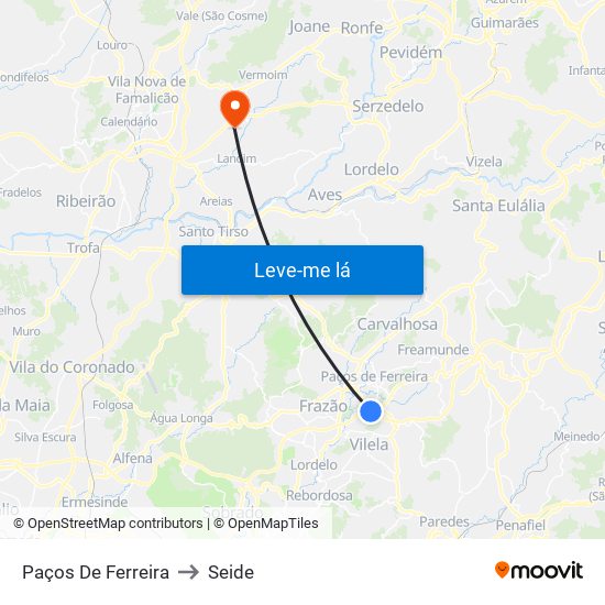 Paços De Ferreira to Seide map