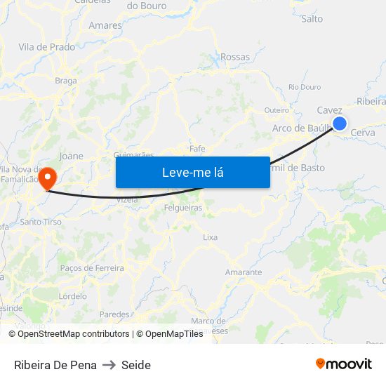 Ribeira De Pena to Seide map
