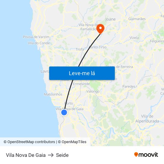 Vila Nova De Gaia to Seide map