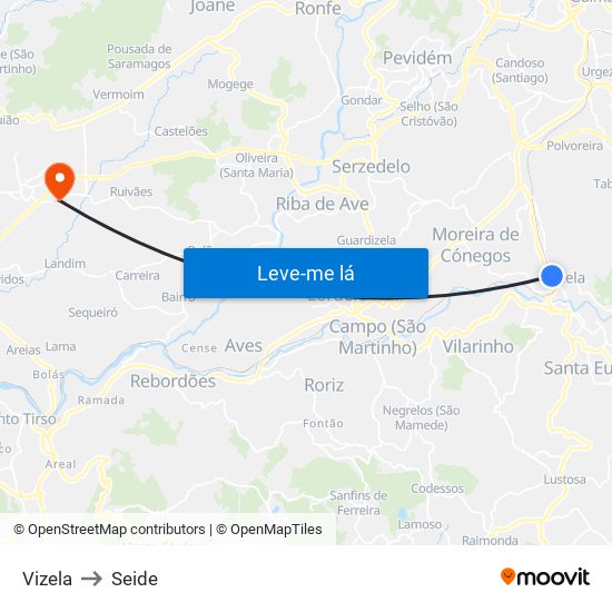 Vizela to Seide map