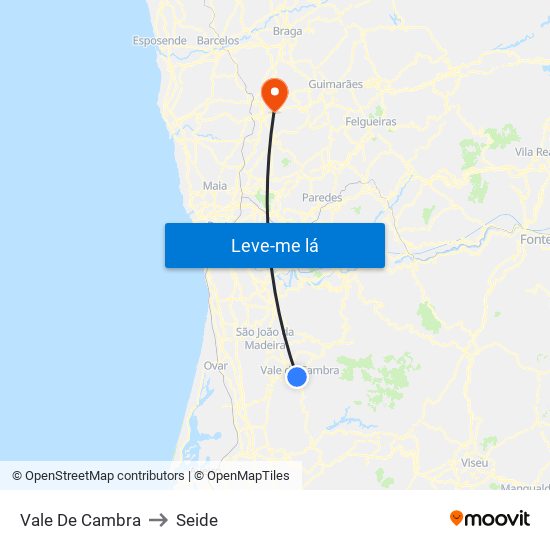 Vale De Cambra to Seide map