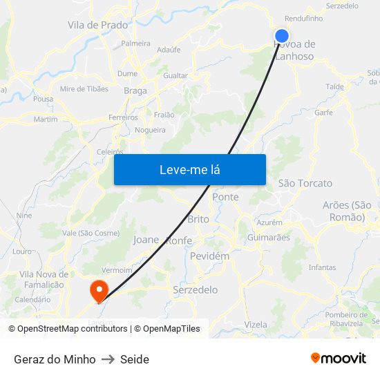 Geraz do Minho to Seide map