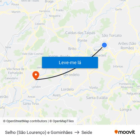 Selho (São Lourenço) e Gominhães to Seide map