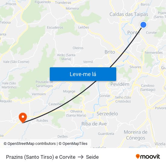 Prazins (Santo Tirso) e Corvite to Seide map