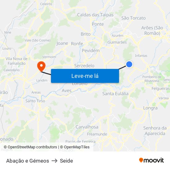 Abação e Gémeos to Seide map