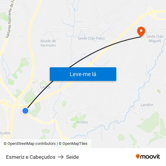 Esmeriz e Cabeçudos to Seide map