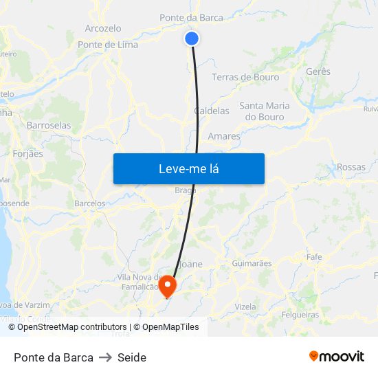 Ponte da Barca to Seide map