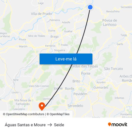 Águas Santas e Moure to Seide map