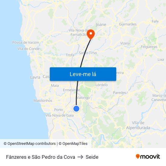 Fânzeres e São Pedro da Cova to Seide map