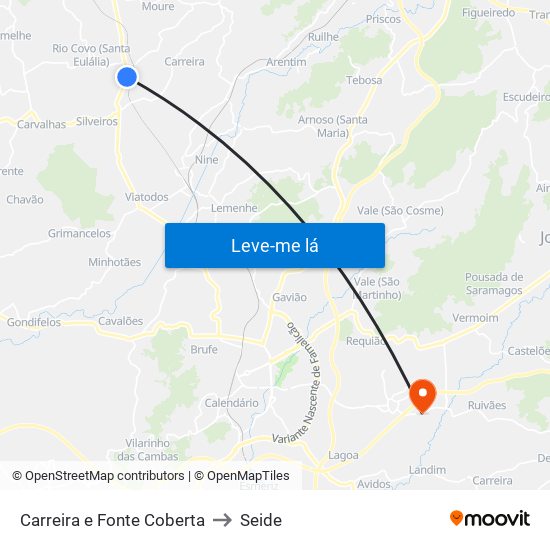 Carreira e Fonte Coberta to Seide map