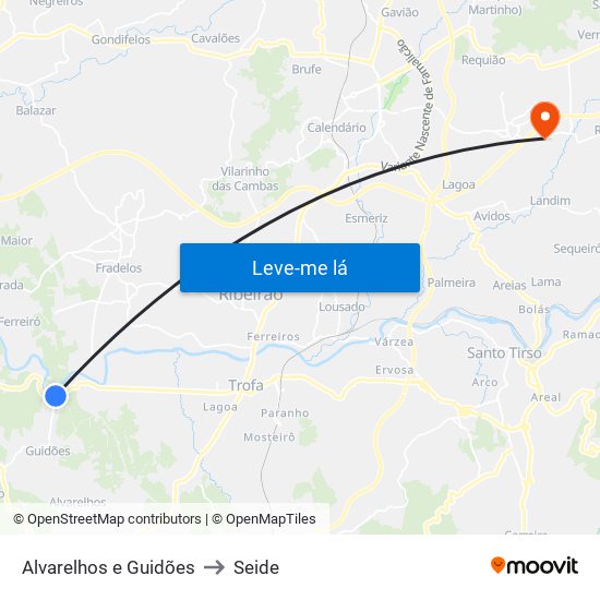 Alvarelhos e Guidões to Seide map