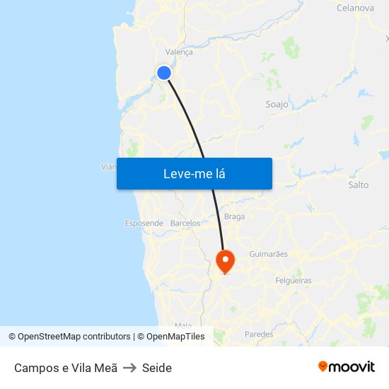 Campos e Vila Meã to Seide map