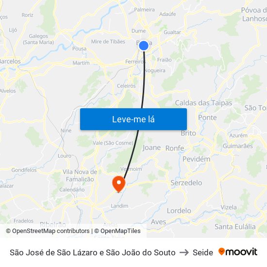 São José de São Lázaro e São João do Souto to Seide map