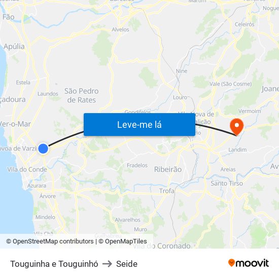 Touguinha e Touguinhó to Seide map