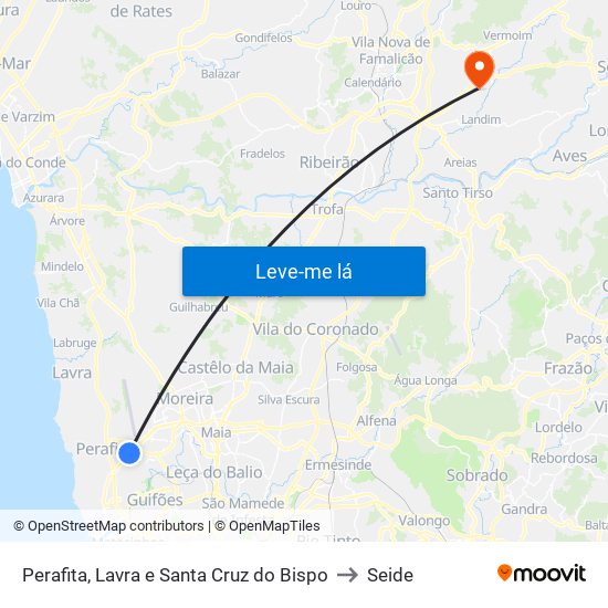 Perafita, Lavra e Santa Cruz do Bispo to Seide map