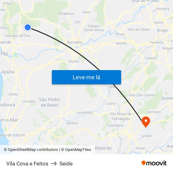 Vila Cova e Feitos to Seide map