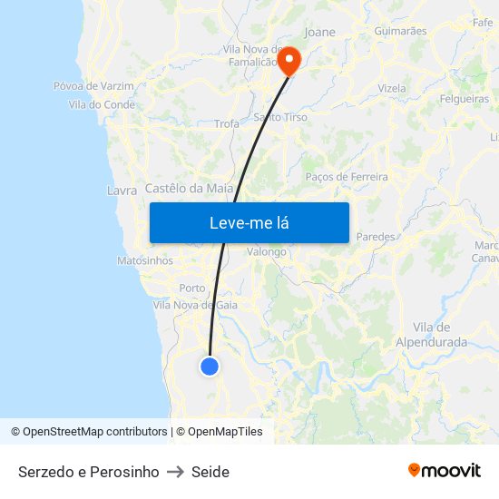 Serzedo e Perosinho to Seide map