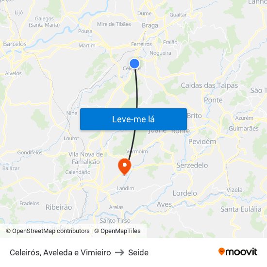 Celeirós, Aveleda e Vimieiro to Seide map