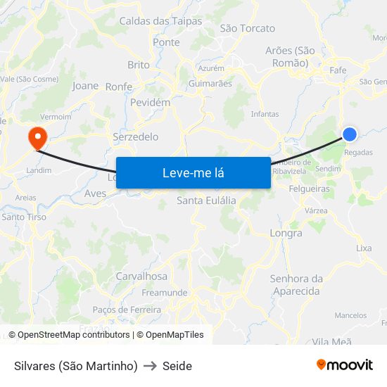 Silvares (São Martinho) to Seide map